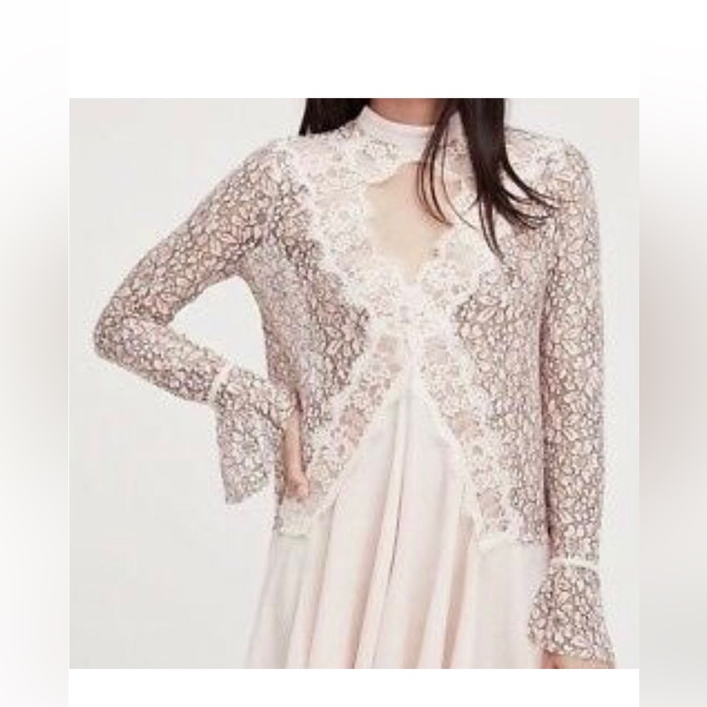 FREE PEOPLE "TELL TALE" Pieced Lace Tunic Mini Dress